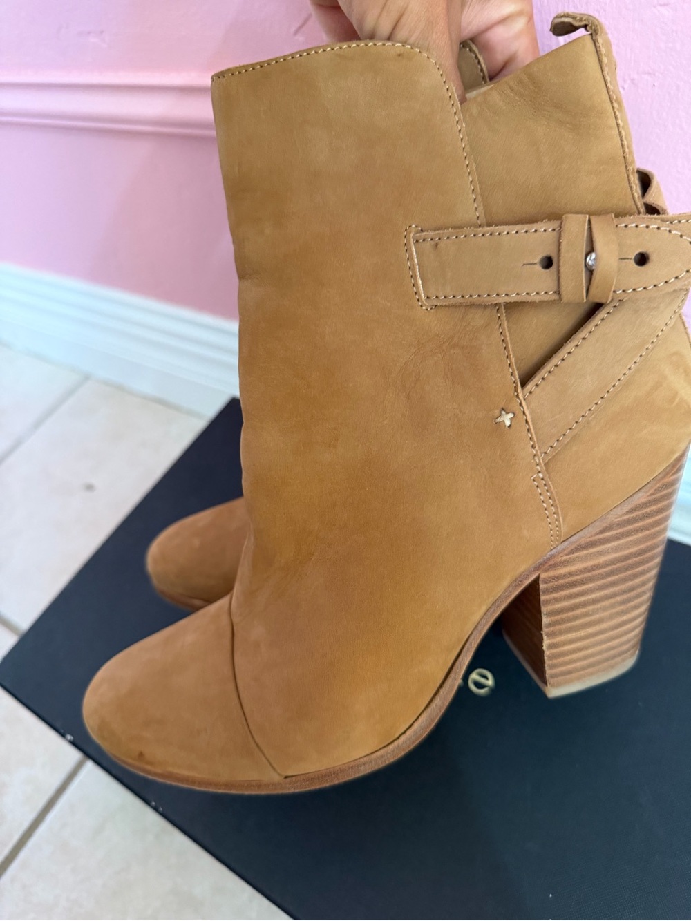 rag & bone Tan Suede Block Heel Ankle Boots